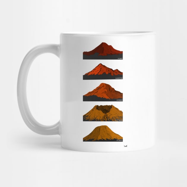 Washington Cascade Volcanoes Red Orange Gold by FernheartDesign